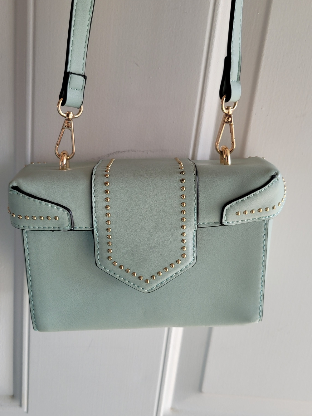Mint Green Crossbody Bag with Gold Stud Detailing